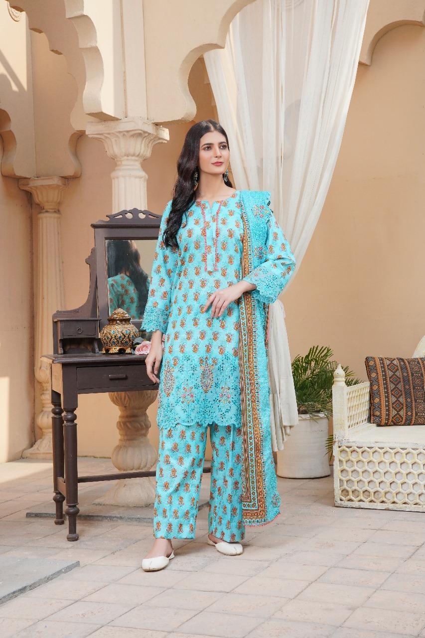 Embroidered Khaddar Suit with Cut Work - 3 Pcs in Blue