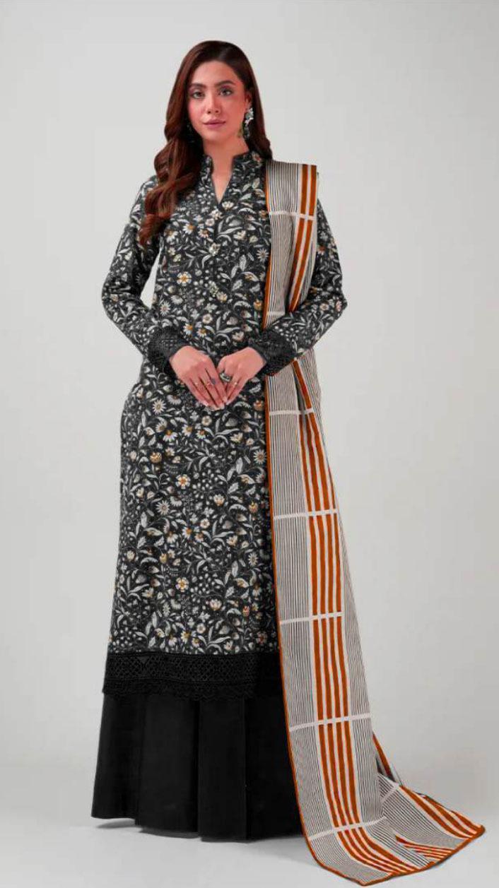Stylish Black Printed 3 Pcs Suit Set in Viscose Fabric