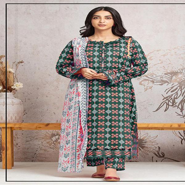 Stunning Green Khaddar Printed Suit - 3 Pcs Set