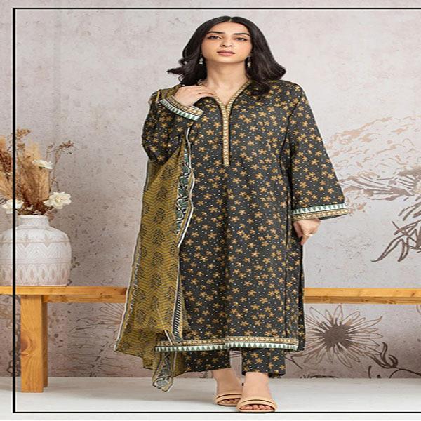 Stunning Green Printed Khaddar Suit - 3 Pcs Ensemble