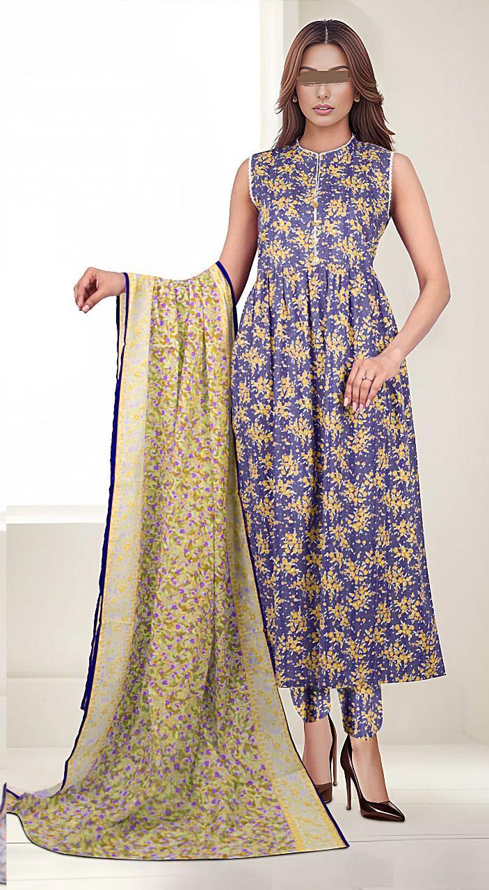 3 Pcs Women's Unstitched Khaddar Printed Suit