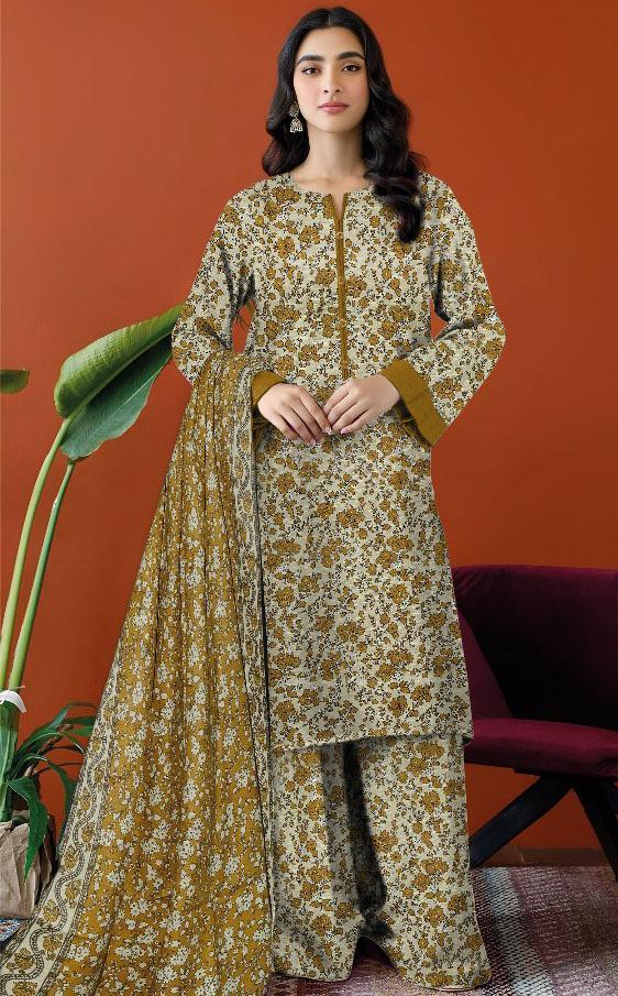 3 Pcs Women's Unstitched Khaddar Printed Suit