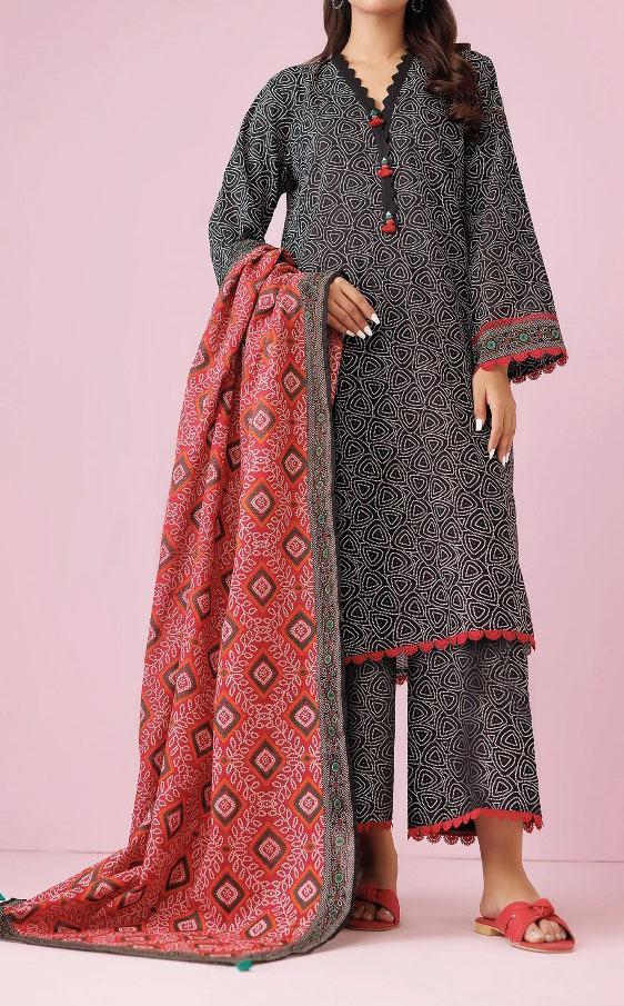 3 Pcs Women's Unstitched Khaddar Printed Suit