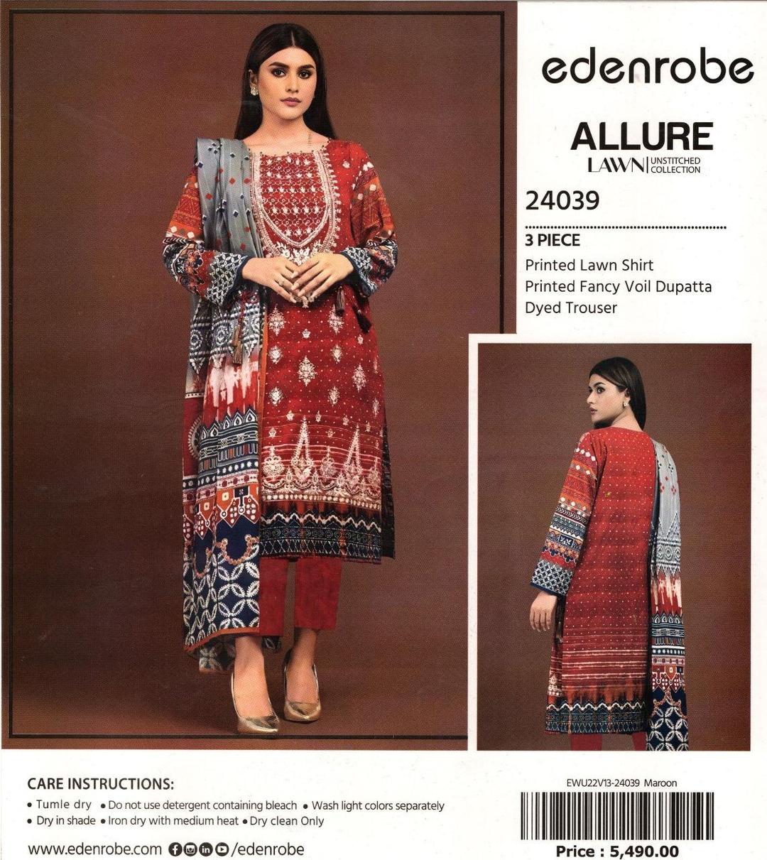 3 Pcs Women's Unstitched Printed Suit