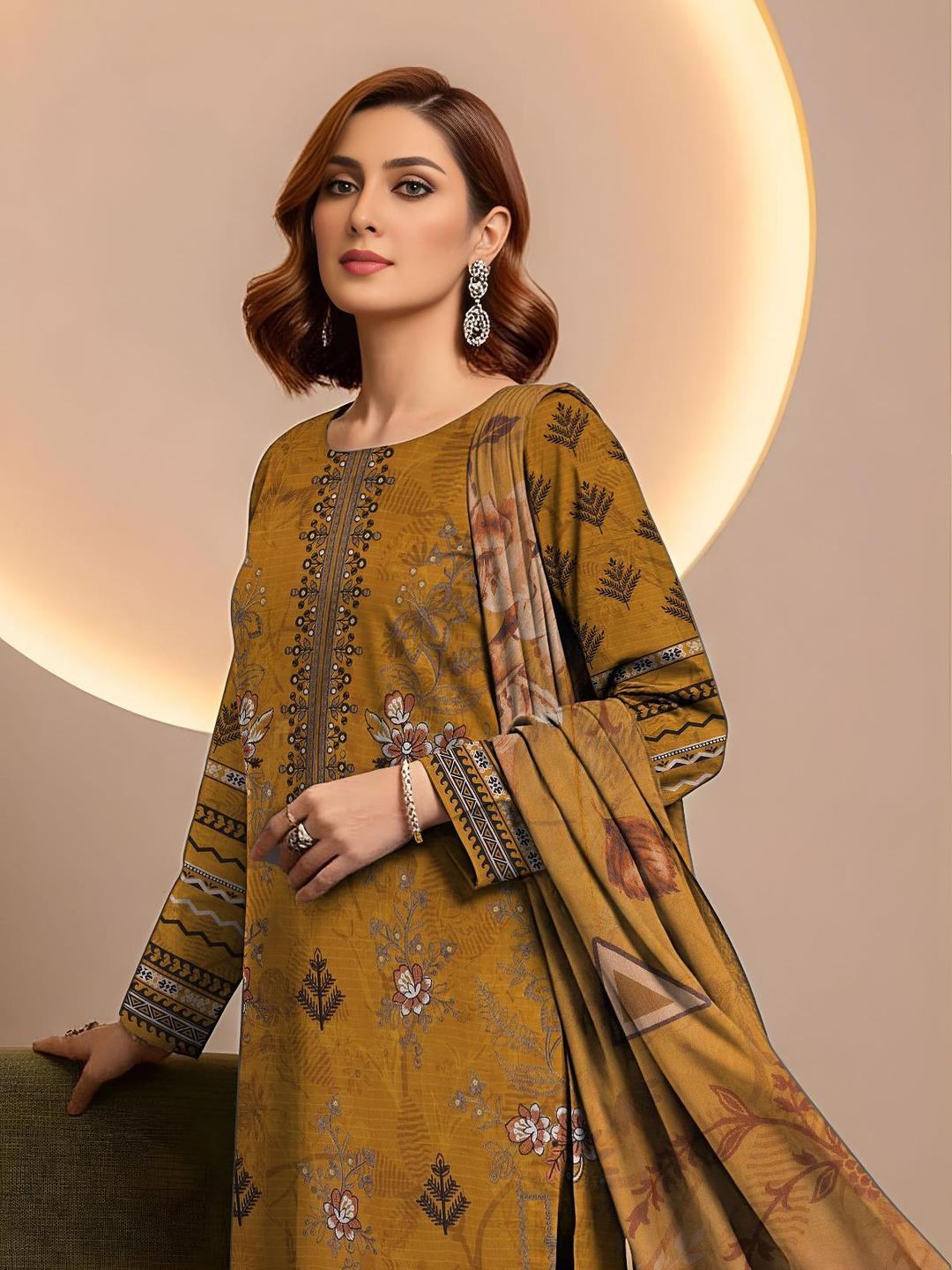 3 Pcs Women's Unstitched Embroidered Suit