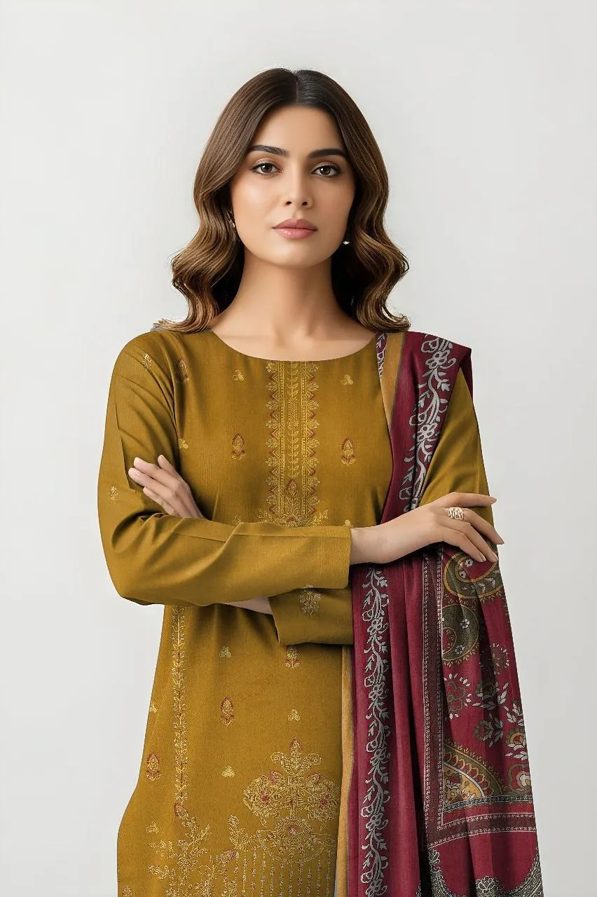 3 Pcs Women's Unstitched Plain Suit