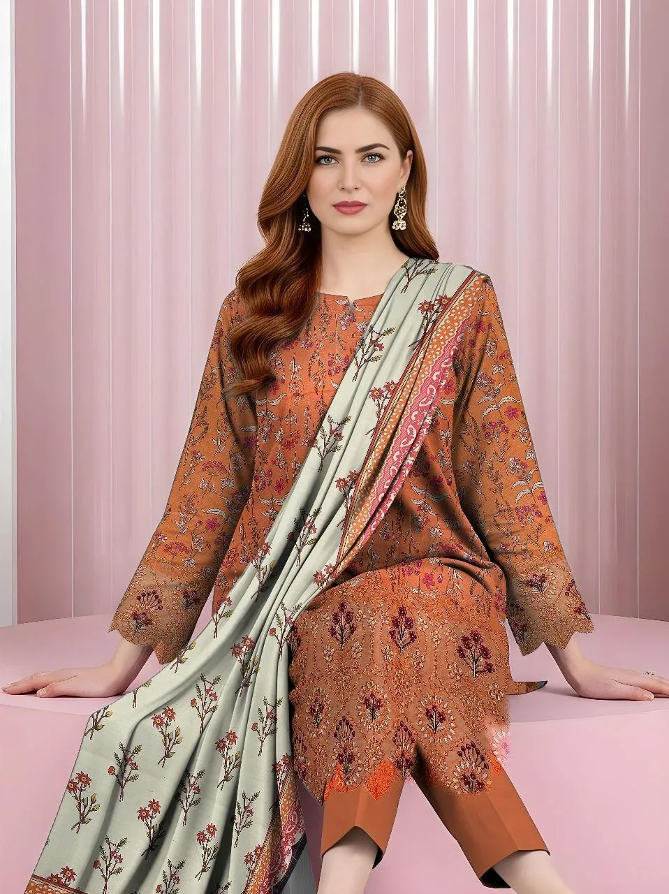 3 Pcs Women's Unstitched Printed Suit