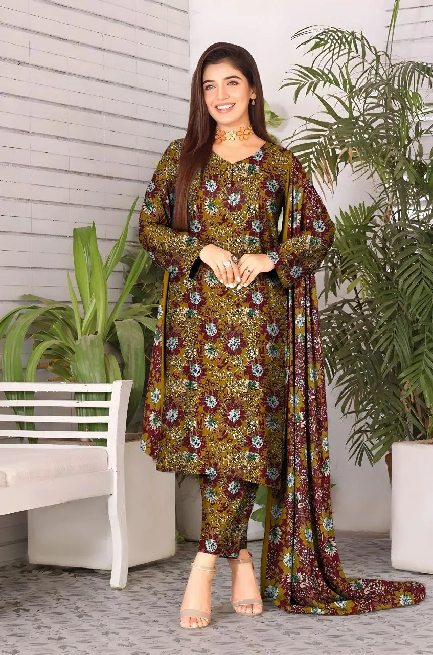 3 Pcs Women's Unstitched Printed Suit