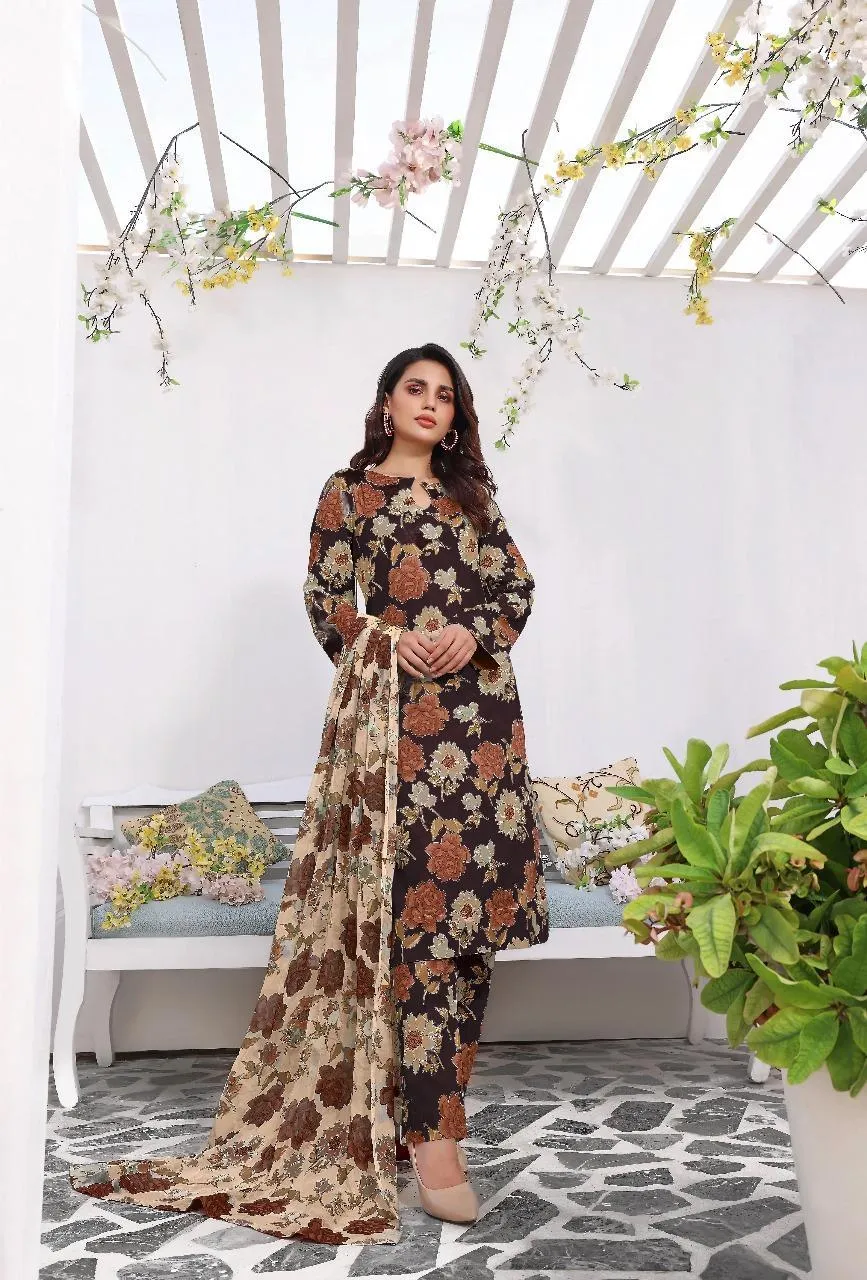 3 Pcs Women's Unstitched Printed Suit