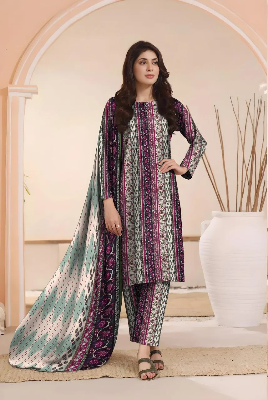 3 Pcs Women's Unstitched Printed Suit