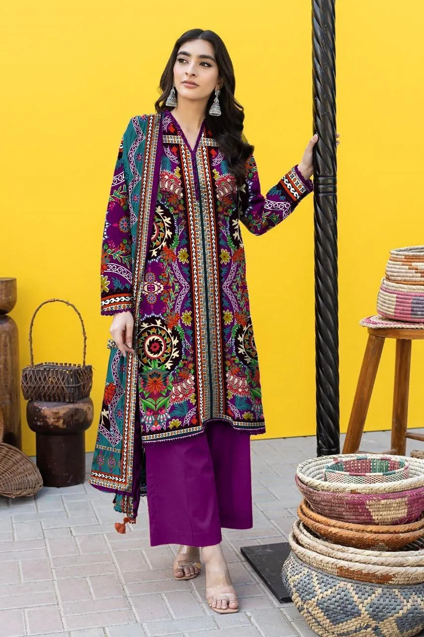 3 Pcs Women's Unstitched Printed Suit