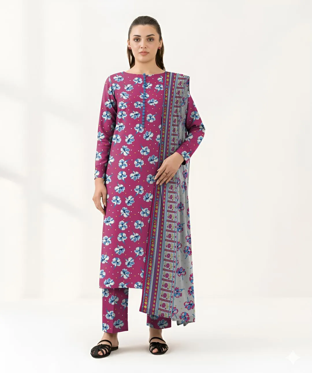 3 Pcs Women's Unstitched Printed Suit