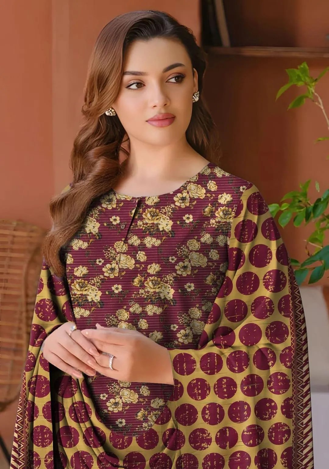 3 Pcs Women's Unstitched Printed Suit