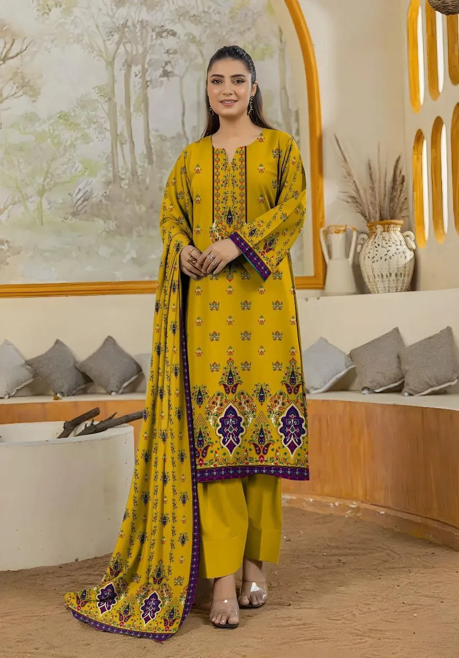 3 Pcs Women's Unstitched Printed Suit