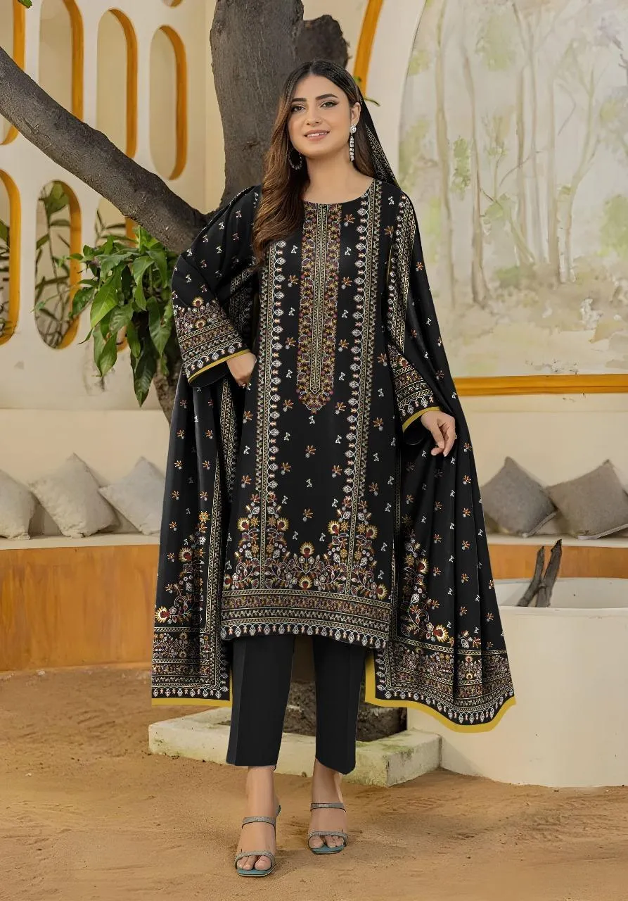 3 Pcs Women's Unstitched Printed Suit