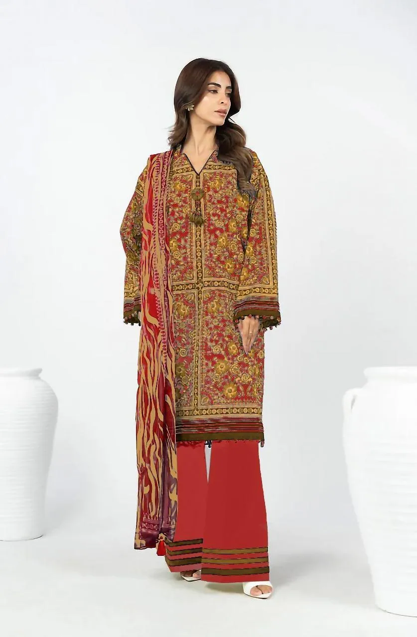 3 Pcs Women's Unstitched Printed Suit