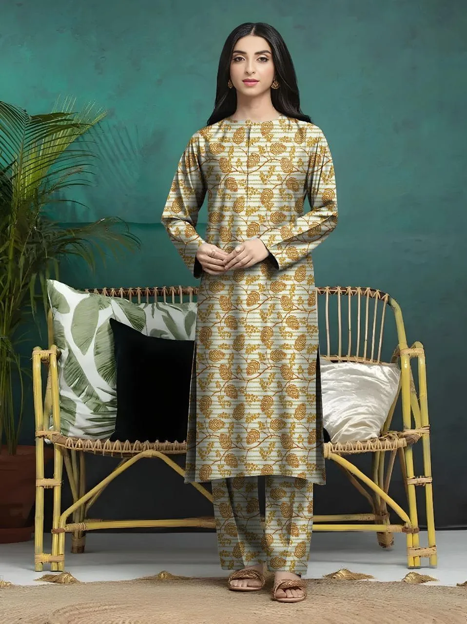 2 Pcs Women's Unstitched Printed Suit