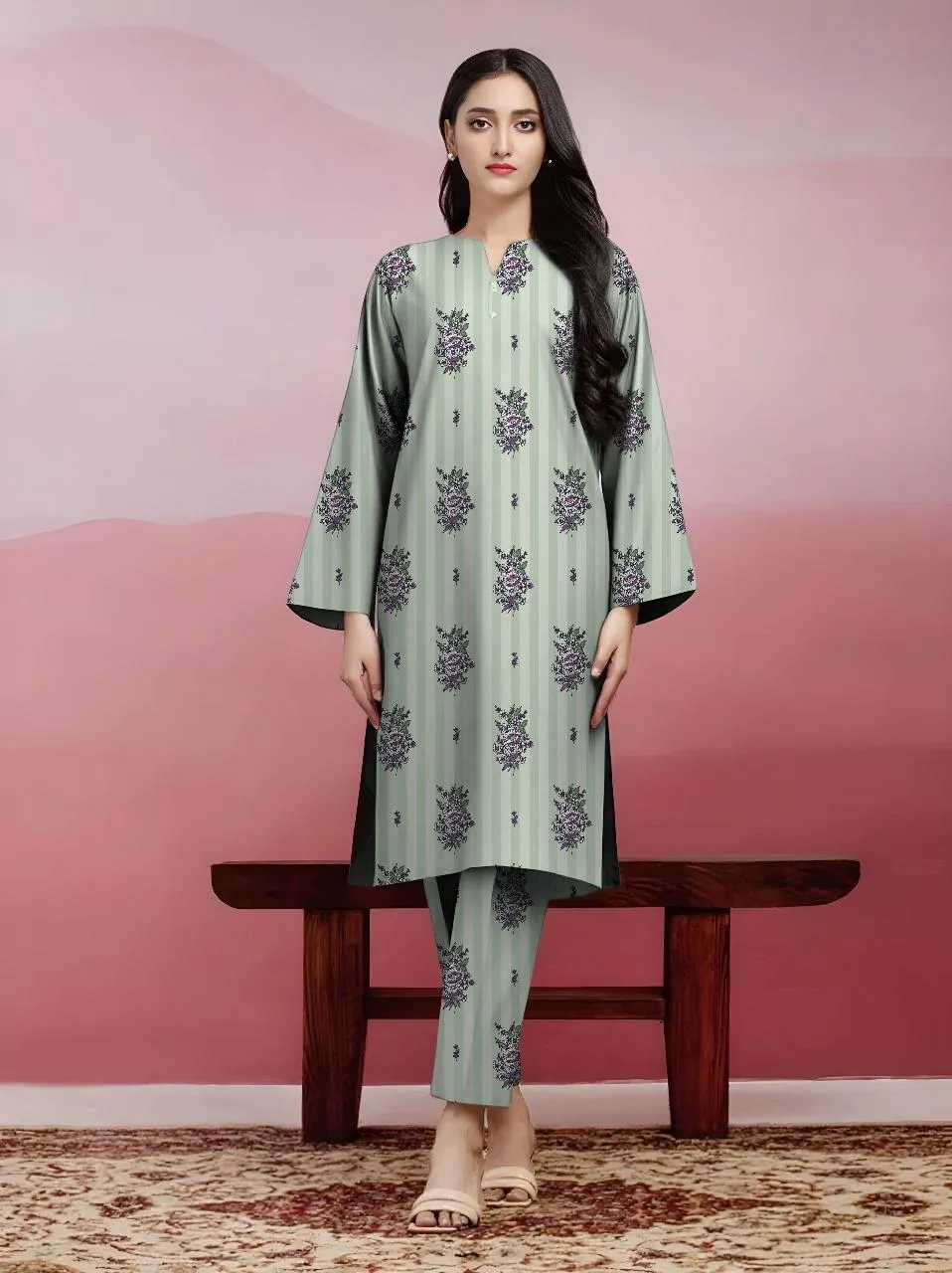 2 Pcs Women's Unstitched Printed Suit