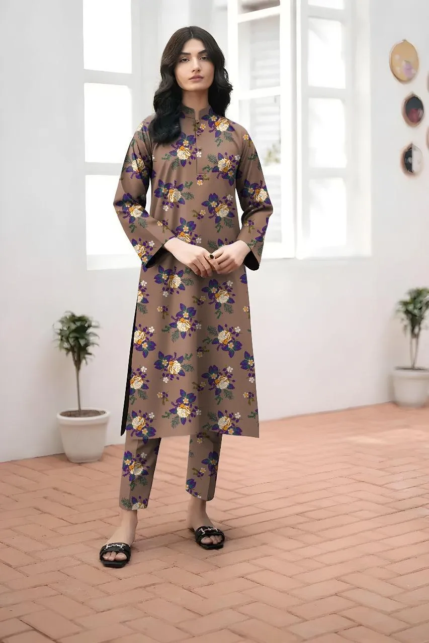 2 Pcs Women's Unstitched Printed Suit
