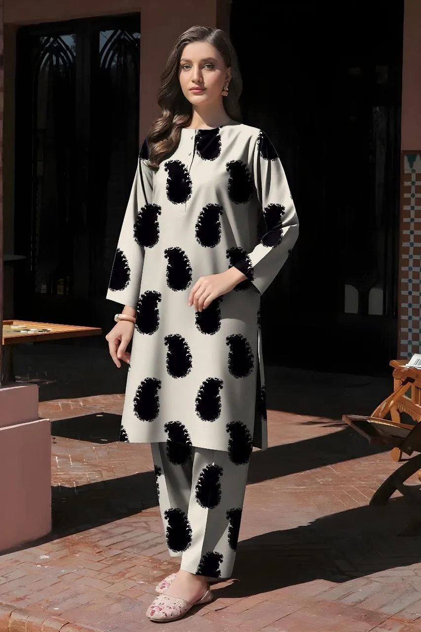 2 Pcs Women's Unstitched Printed Suit