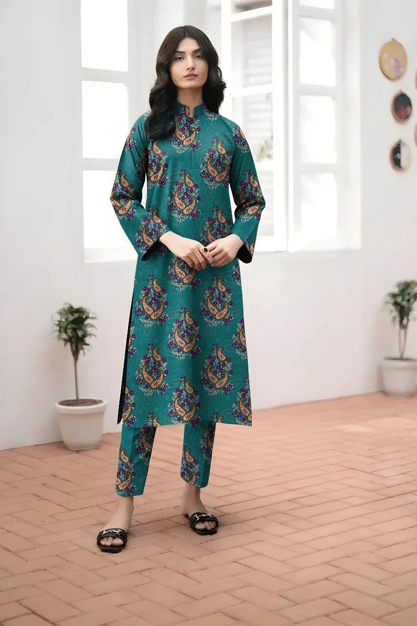 2 Pcs Women's Unstitched Printed Suit