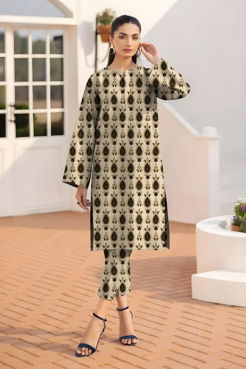 2 Pcs Women's Unstitched Printed Suit