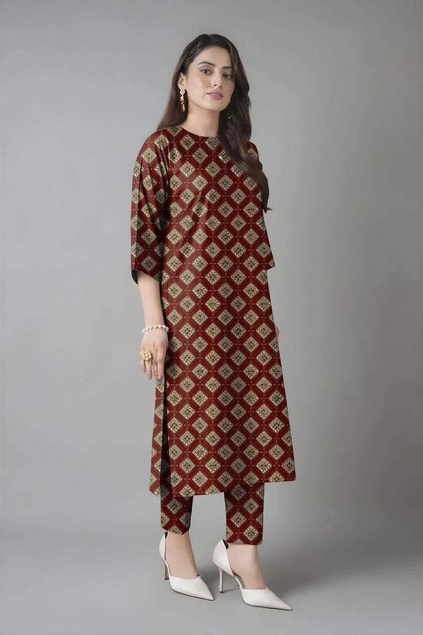 2 Pcs Women's Unstitched Printed Suit