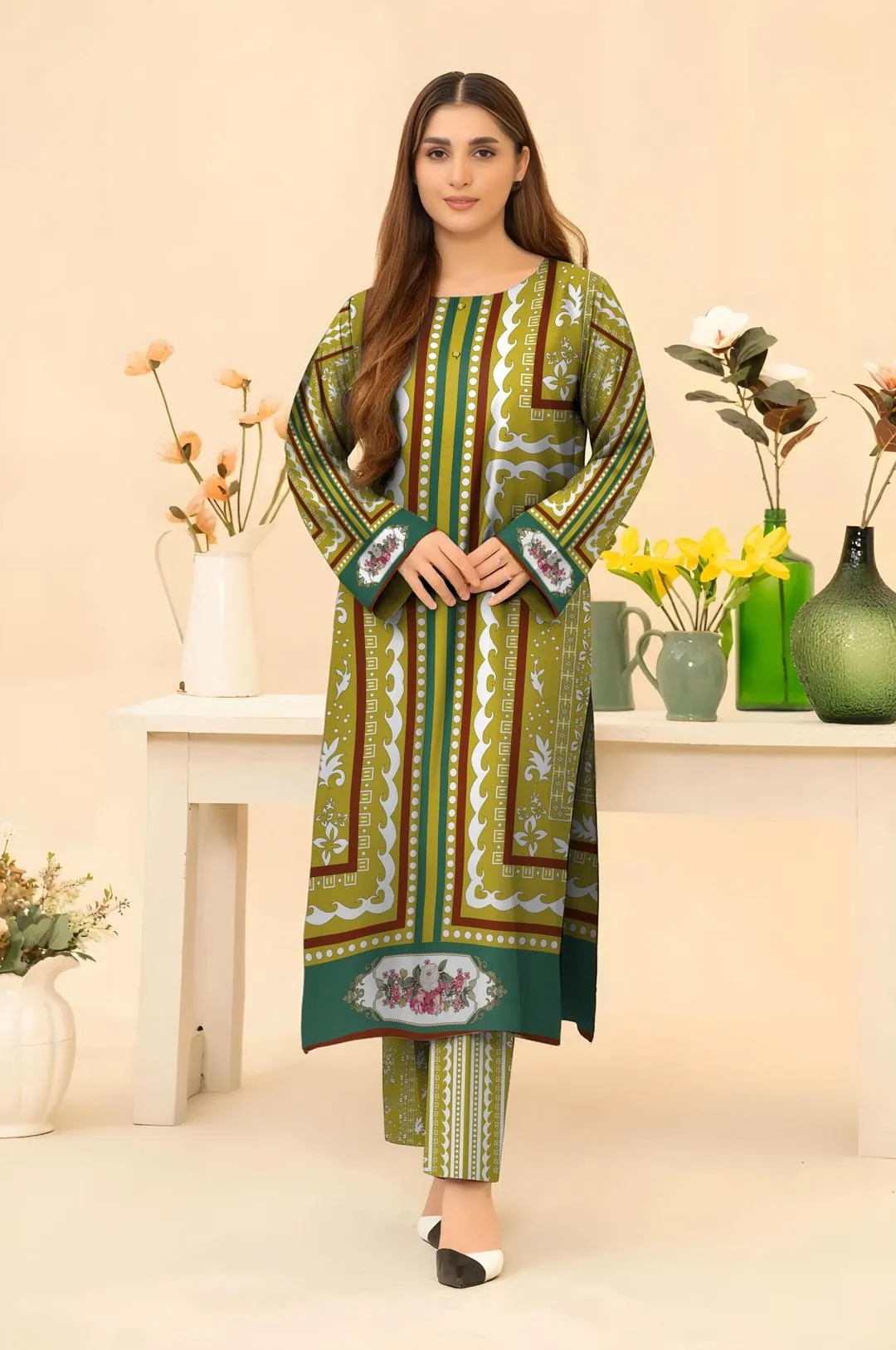 2 Pcs Women's Unstitched Printed Suit
