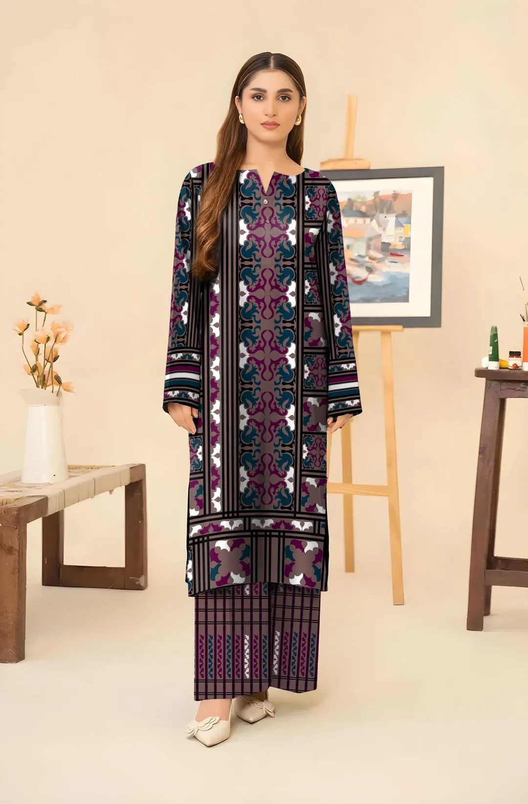 2 Pcs Women's Unstitched Printed Suit