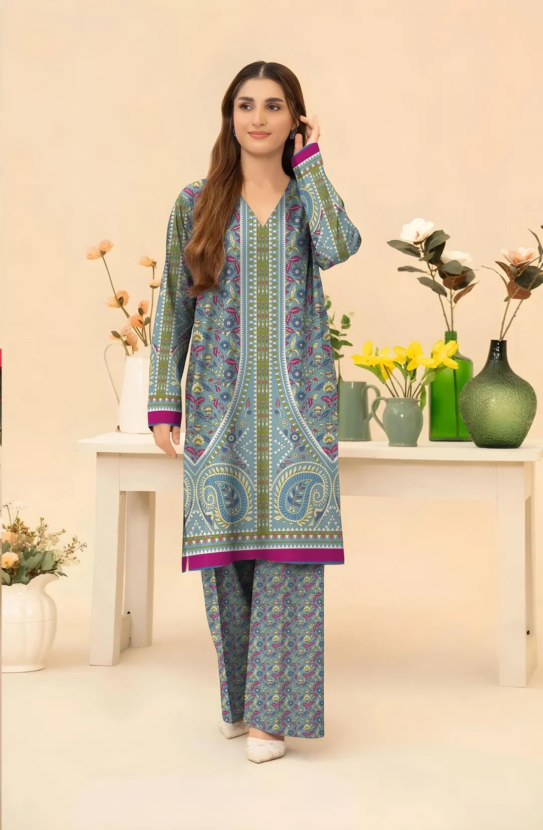 2 Pcs Women's Unstitched Printed Suit