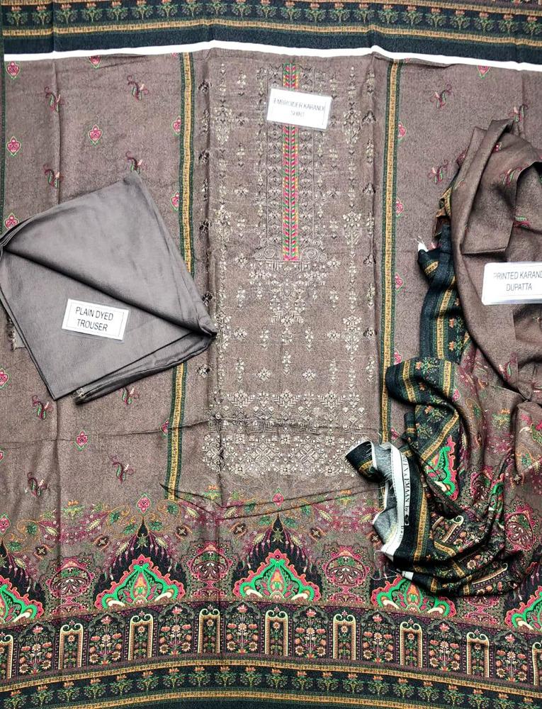 3 Pcs Women's Unstitched Karandi Printed Suit