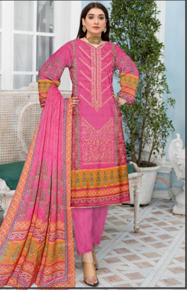 3 Pcs Women's Unstitched Linen Printed Suit