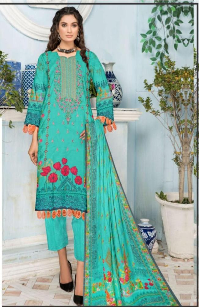 3 Pcs Women's Unstitched Linen Printed Suit