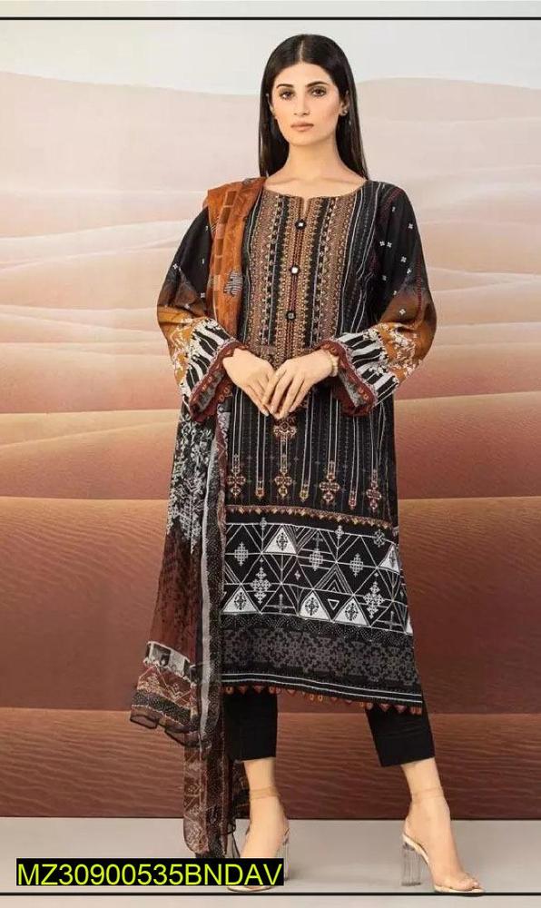 3 Pcs Women's Unstitched Viscose Printed Suit