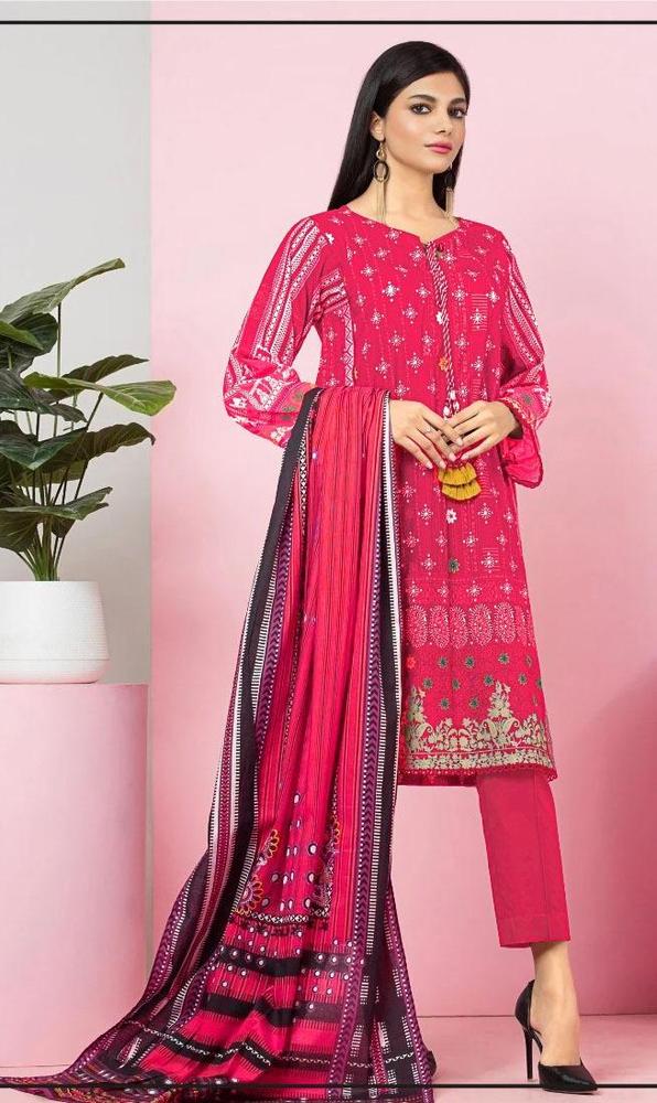 3 Pcs Women's Unstitched Viscose Printed Suit