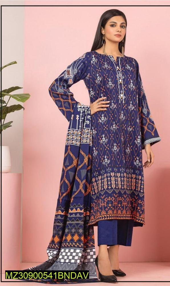 3 Pcs Women's Unstitched Viscose Printed Suit