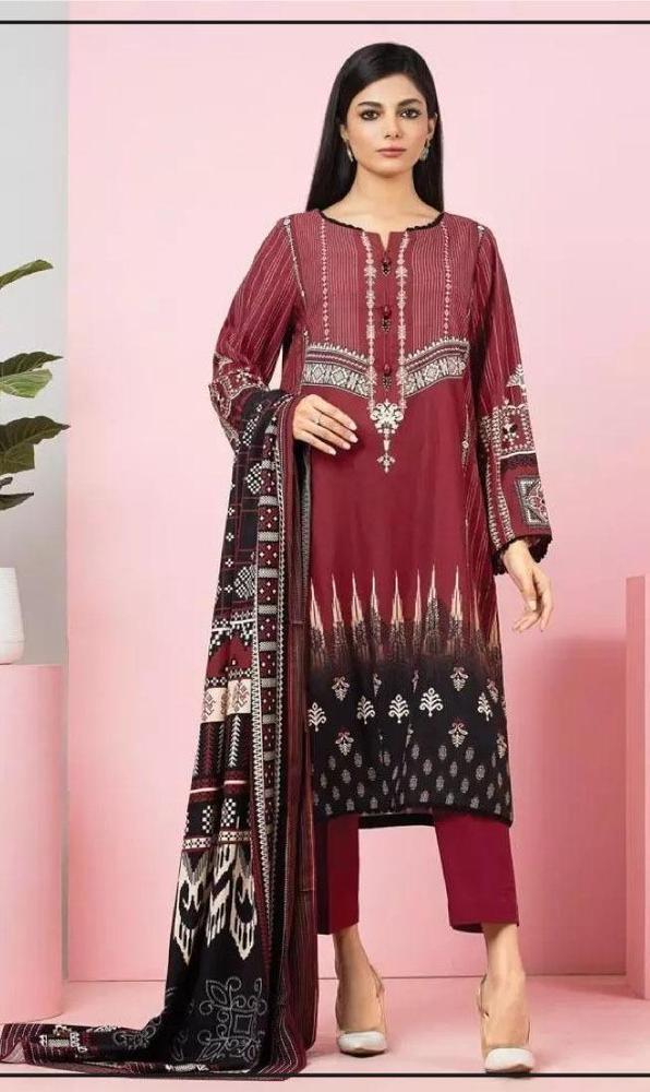 3 Pcs Women's Unstitched Viscose Printed Suit
