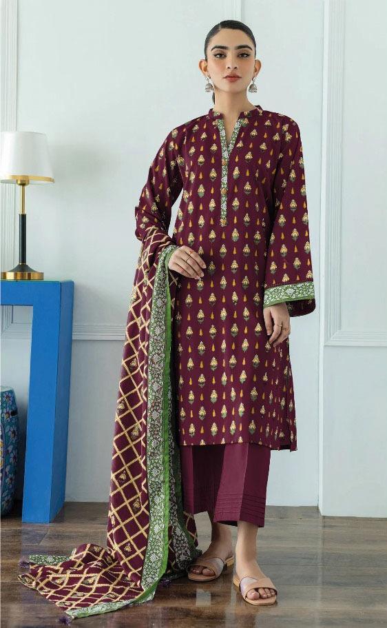 3 Pcs Women's Unstitched Khaddar Printed Suit