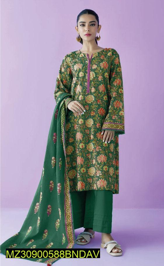 3 Pcs Women's Unstitched Khaddar Printed Suit