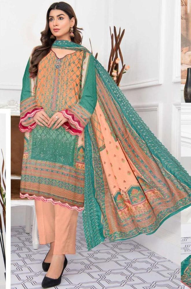 3 Pcs Women's Unstitched Karandi Printed Suit
