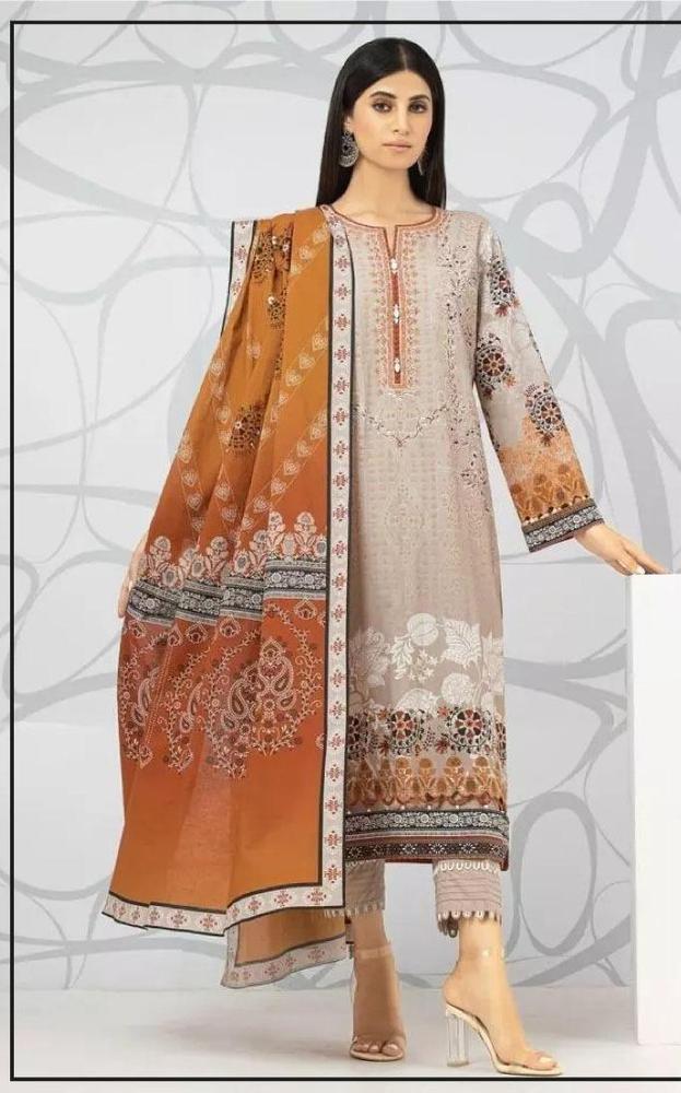 3 Pcs Women's Unstitched Khaddar Printed Suit