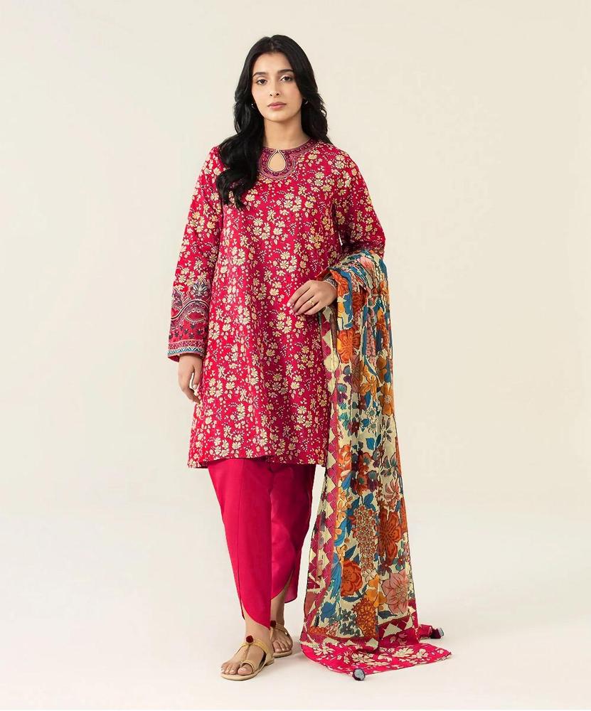 3 Pcs Women's Unstitched Khaddar Printed Suit