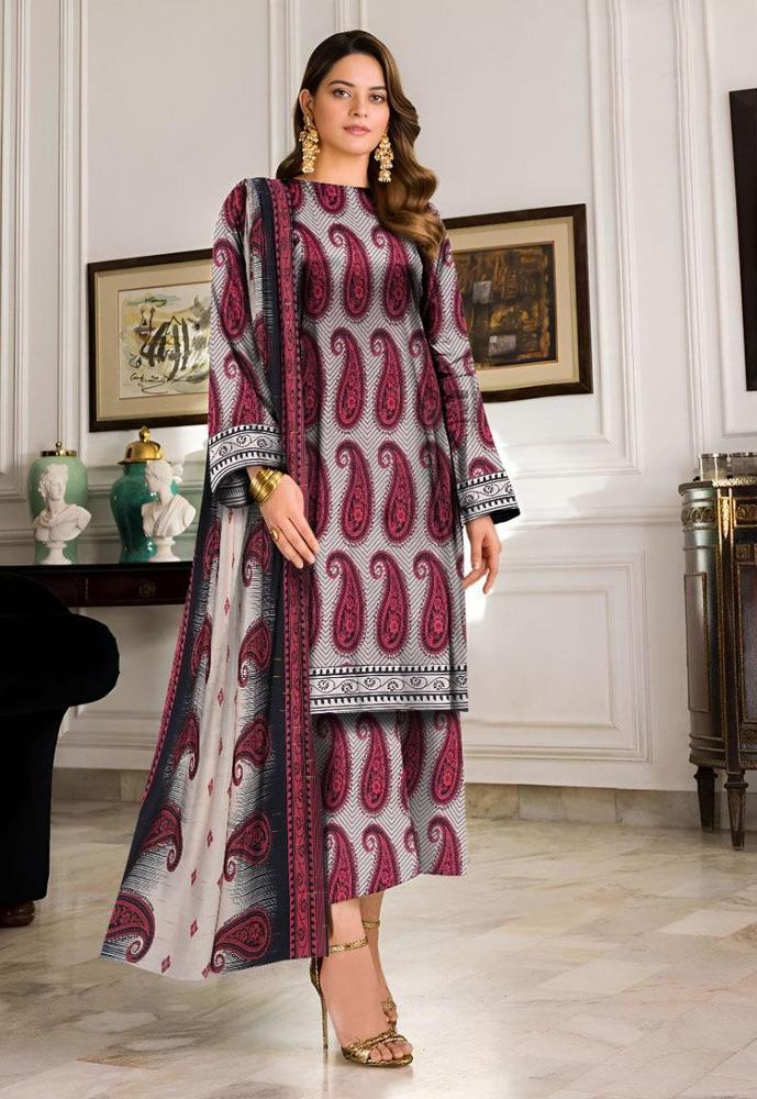 3 Pcs Women's Unstitched Khaddar Printed Suit