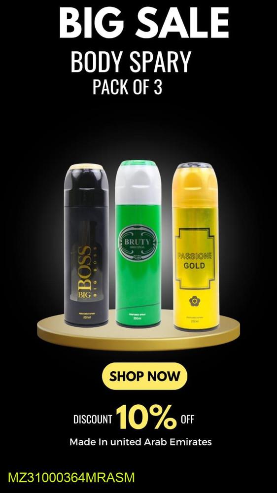 Long Lasting Unisex Body Spray, Pack Of 3