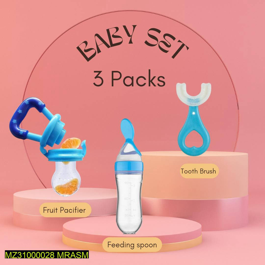 Pack Of 3 Baby Pacifier Tooth Brush Feeding Spoon Set
