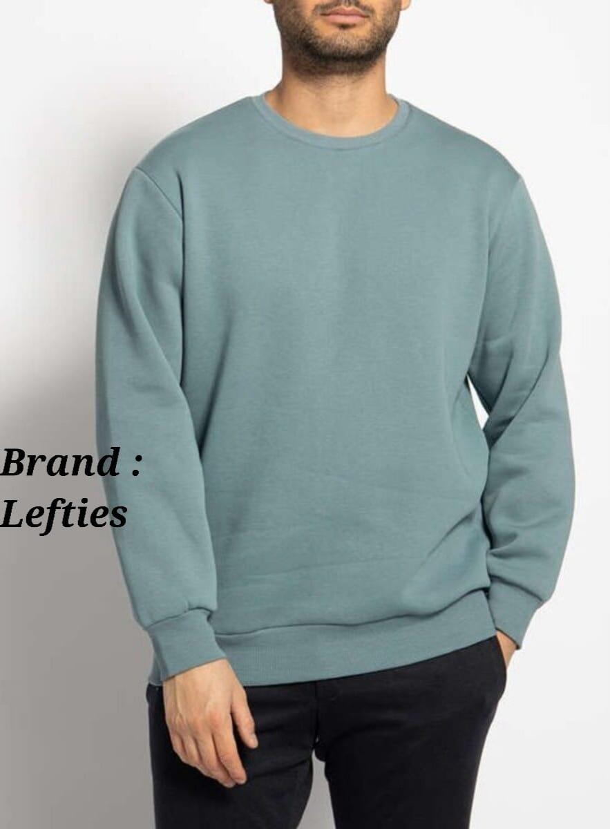 Men's Cotton Sweatshirt - Plain Crew Neck - 1 Pc - Stylish Green