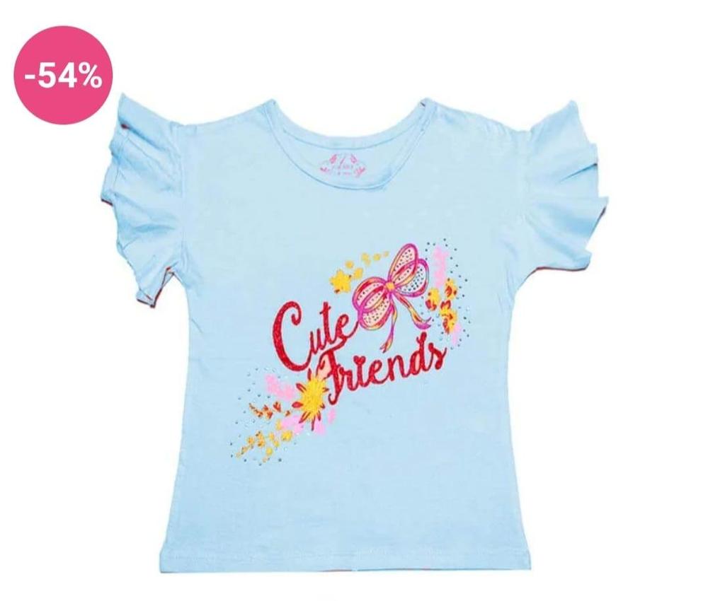 Girl's Stitched Cotton Printed Embellished T-Shirt