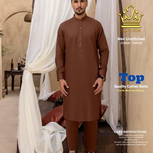 Men's Unstitched Cotton Satin Plain Shine Suit