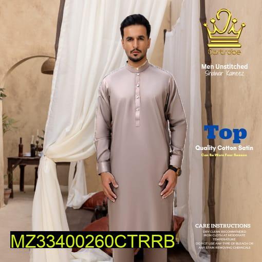 Men's Unstitched Cotton Satin Plain Shine Suit