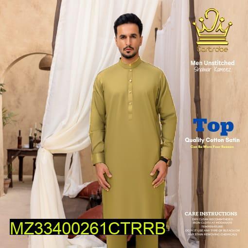 Men's Unstitched Cotton Satin Plain Shine Suit